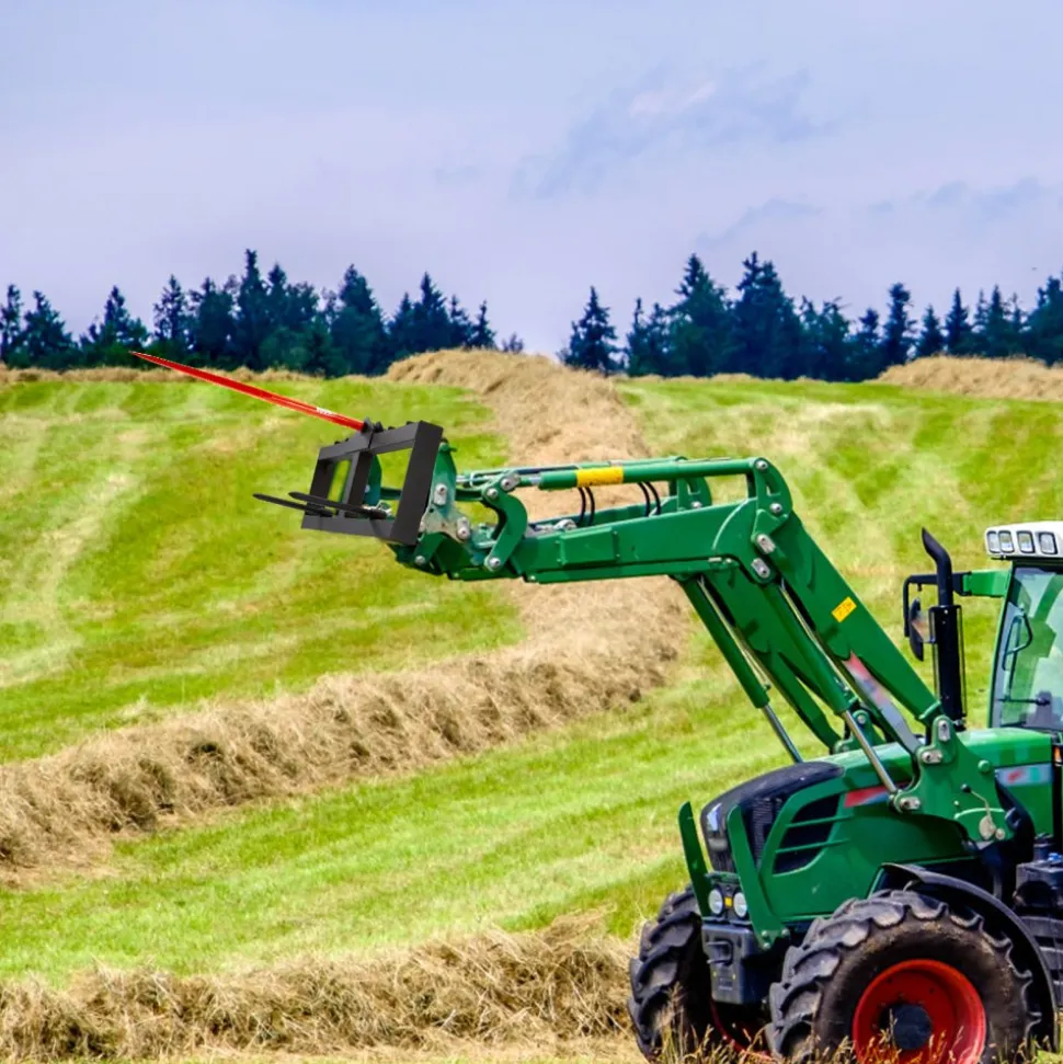 VEVOR 49" Hay Spear, Bale Spears 1600lbs Loading Capacity, Skid Steer Loader Tractor Attachment with 2pcs 17.5" Stabilizer Spears, Quick Attach Spike Forks