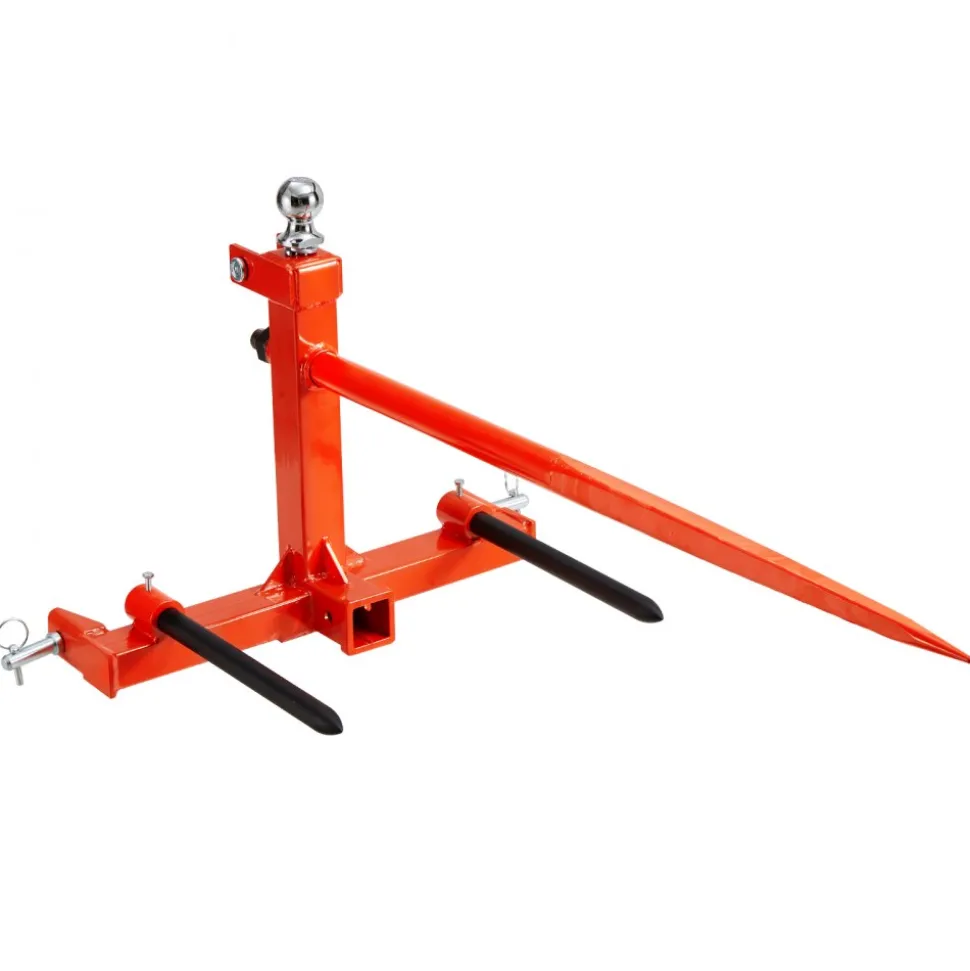 VEVOR 49" Hay Spear, Bale Spears 1600lbs Loading Capacity, Three-Point Hitch Tractor Attachment with 2pcs 17.5" Stabilizer Spears, Quick Attach Spike Forks