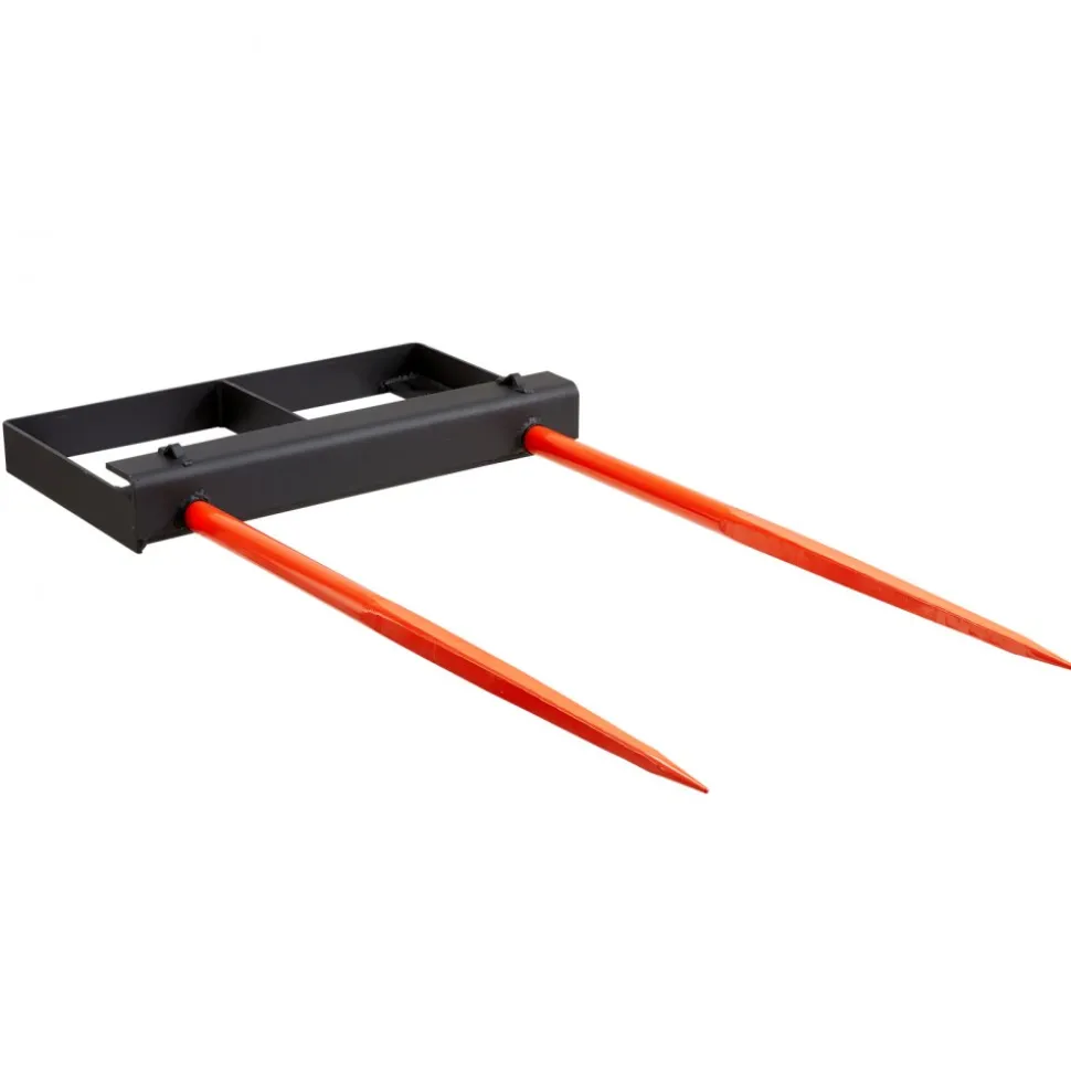 VEVOR 49" Hay Spear, Bale Spears 3000lbs Loading Capacity, Skid Steer Loader Tractor Bucket Attachment with 2pcs 17.5" Stabilizer Spears and 60" Chain, Quick Attach Spike Forks