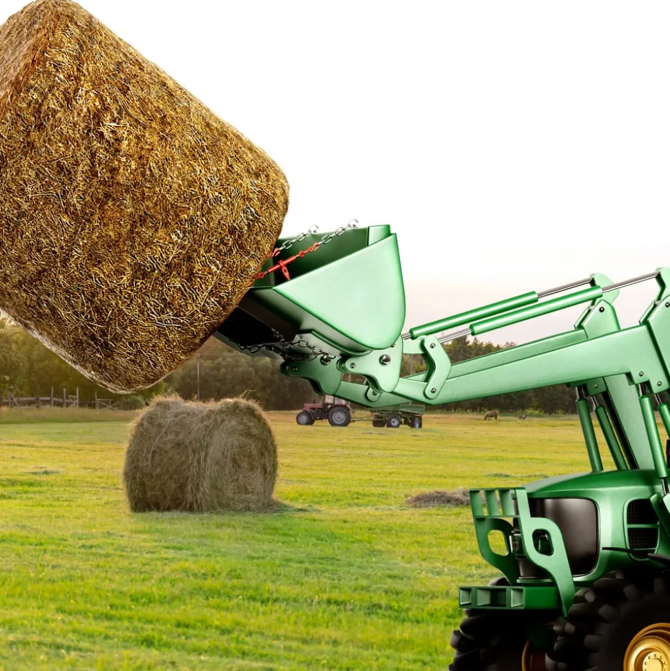 VEVOR 49" Hay Spear, Bale Spears 3000lbs Loading Capacity, Skid Steer Loader Tractor Bucket Attachment with 2pcs 17.5" Stabilizer Spears and 60" Chain, Quick Attach Spike Forks