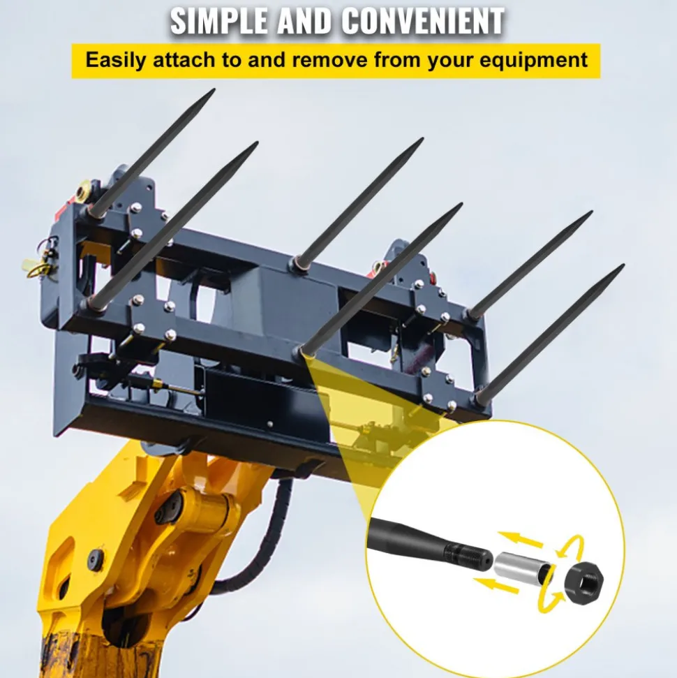 VEVOR Hay Spear Spears 49" Hay Bale Spear Spike, 4000 lbs Capacity Quick Attach Square Hay Bale Spears, 2 Pics Black Bale Forks, Bale Hay Spike with Hex Nut & Sleeve for Buckets Tractors Loaders
