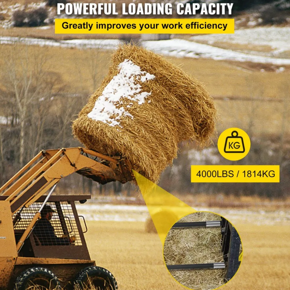 VEVOR Hay Spear Spears 49" Hay Bale Spear Spike, 4000 lbs Capacity Quick Attach Square Hay Bale Spears, 2 Pics Black Bale Forks, Bale Hay Spike with Hex Nut & Sleeve for Buckets Tractors Loaders
