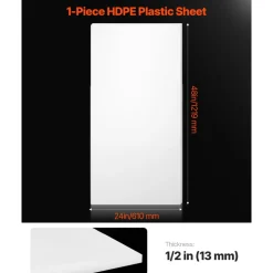 VEVOR HDPE Plastic Sheet Board, 1 Pack High Density Polyethylene Sheet Plastic Panel, 24 x 48 Inch 1/2 Inch Thick Customizable Plastic Panels, for DIY Crafts, Heavy Duty Industrial Equipment, White