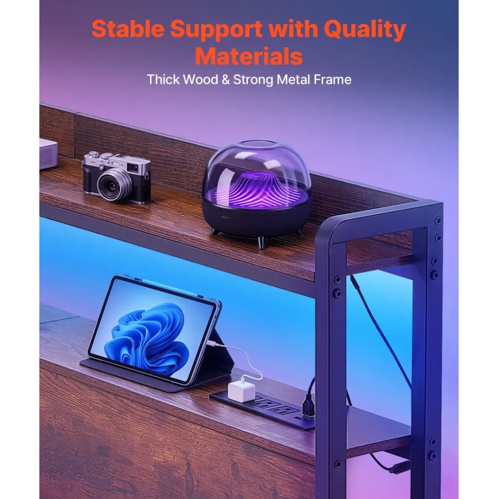 VEVOR Headboard for Full Size Bed, with 2 Storage Shelves, LED Light, 3 Outlets, and 3 USB Ports, Sturdy and Stable Carbon Steel Frame Head Board with Charging Station, Adjustable Height, Black