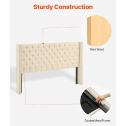 VEVOR Headboard, King Size Headboard with Adjustable Height, Comfortable Diamond Tufted for King Size Bed, W84.1 x H (54.33-60.24) x D 8.27 in, Ideal for Bedroom, Hotel, Homestay, Dormitory, Cream