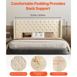 VEVOR Headboard, King Size Headboard with Adjustable Height, Comfortable Diamond Tufted for King Size Bed, W84.1 x H (54.33-60.24) x D 8.27 in, Ideal for Bedroom, Hotel, Homestay, Dormitory, Cream