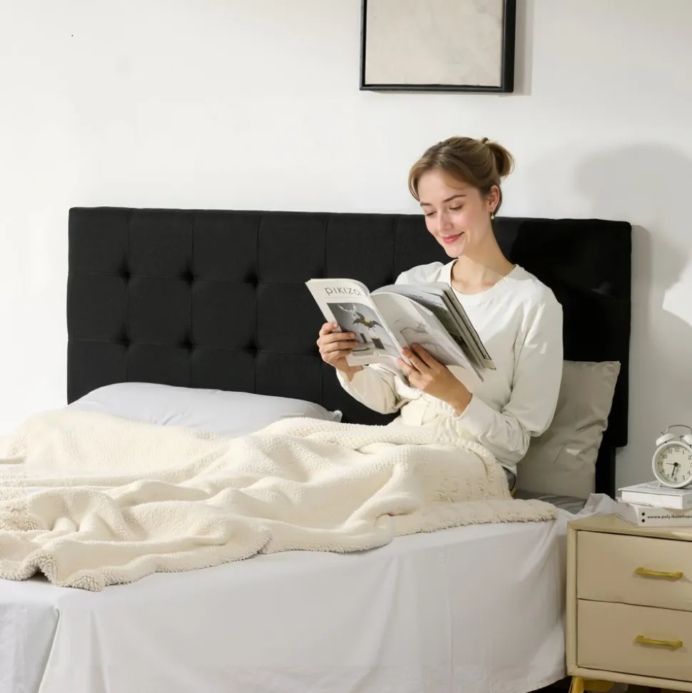 VEVOR Headboard, Queen Size Headboard with Adjustable Height, Comfortable Diamond Tufted for Queen Size Bed, W62.2 x H(42.72-54.53) x D2.76 in, Ideal for Bedroom, Hotel, Homestay, Dormitory, Black