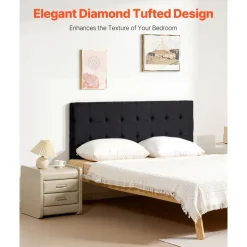 VEVOR Headboard, Queen Size Headboard with Adjustable Height, Comfortable Diamond Tufted for Queen Size Bed, W62.2 x H(42.72-54.53) x D2.76 in, Ideal for Bedroom, Hotel, Homestay, Dormitory, Black