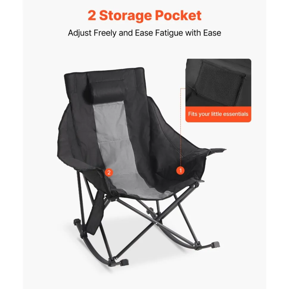 VEVOR Heated Camping Chair, 3 Heating Settings, Large-Sized Padded Folding Rocker, Heavy Duty Outdoor Lawn Chairs with Pocket & Cupholder, Support 225lbs, Portable Heated Chair for Sports Winter Use