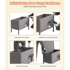 VEVOR Heated Cat House, Insulated Wooden Cat House for Outdoor Cats, Waterproof Feral Kitty Shelter with Heating Pad, PVC Flap Door & Openable Asphalt Roof for 1-3 Cats in Winter, 34 x 21 x 27 in