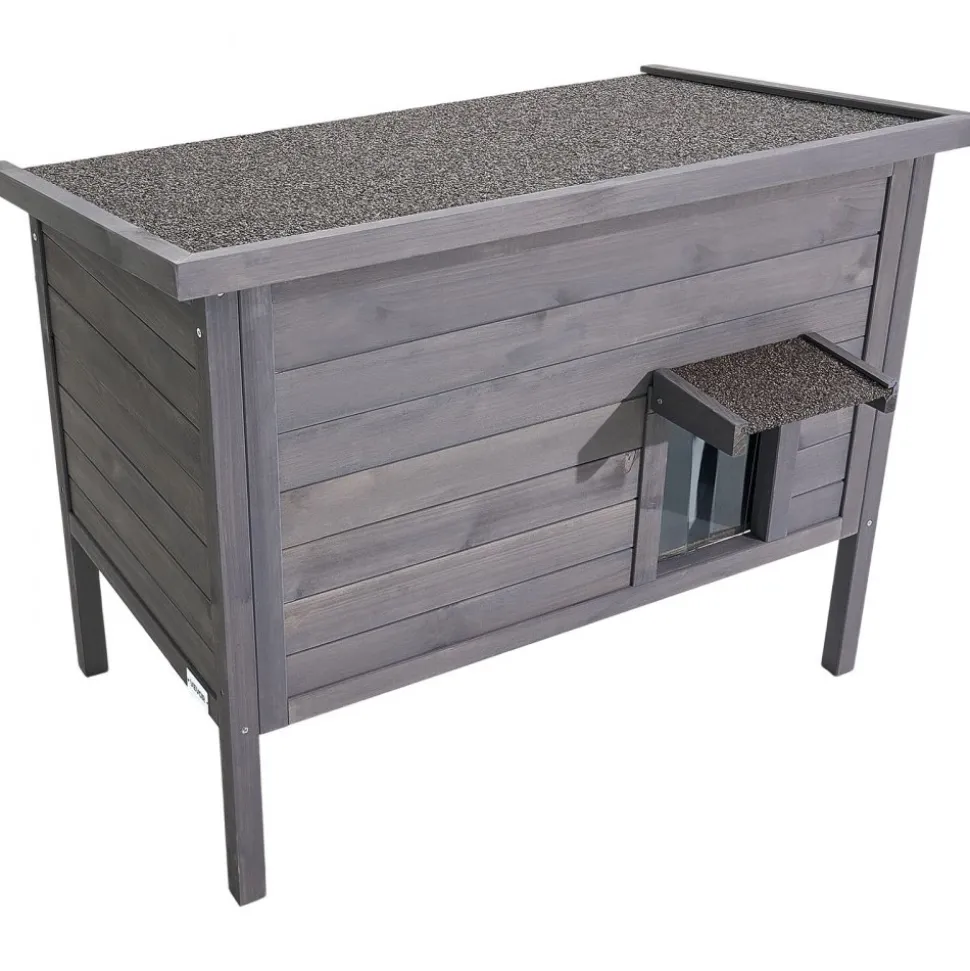 VEVOR Heated Cat House, Insulated Wooden Cat House for Outdoor Cats, Waterproof Feral Kitty Shelter with Heating Pad, PVC Flap Door & Openable Asphalt Roof for 1-3 Cats in Winter, 34 x 21 x 27 in