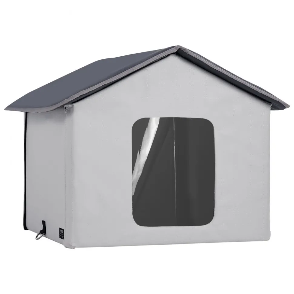 VEVOR Heated Cat House, Outdoor Kitty Shelter with Timer, 600D Oxford Cloth Foldable Cat Shelter with Heated Pad for Winter to Stay Warm and Cozy, Gray (Middle)