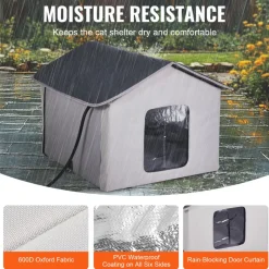 VEVOR Heated Cat House, Outdoor Kitty Shelter with Timer, 600D Oxford Cloth Foldable Cat Shelter with Heated Pad for Winter to Stay Warm and Cozy, Gray (Middle)