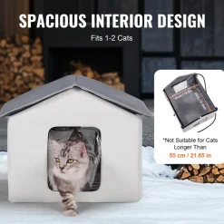 VEVOR Heated Cat House, Outdoor Kitty Shelter with Timer, 600D Oxford Cloth Foldable Cat Shelter with Heated Pad for Winter to Stay Warm and Cozy, Gray (Middle)
