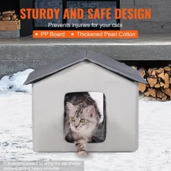 VEVOR Heated Cat House, Outdoor Kitty Shelter with Timer, 600D Oxford Cloth Foldable Cat Shelter with Heated Pad for Winter to Stay Warm and Cozy, Gray (Middle)