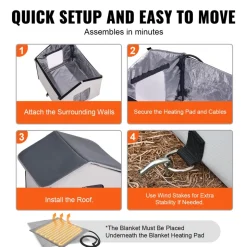 VEVOR Heated Cat House, Outdoor Kitty Shelter with Timer, 600D Oxford Cloth Foldable Cat Shelter with Heated Pad for Winter to Stay Warm and Cozy, Gray (Middle)