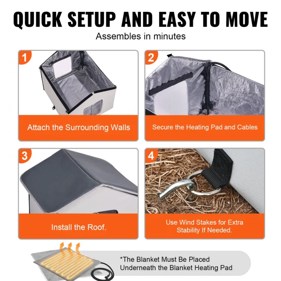 VEVOR Heated Cat House, Outdoor Kitty Shelter with Timer, 600D Oxford Cloth Foldable Cat Shelter with Heated Pad for Winter to Stay Warm and Cozy, Gray (Middle)