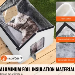 VEVOR Heated Cat House, Outdoor Kitty Shelter with Timer, 600D Oxford Cloth Foldable Cat Shelter with Heated Pad for Winter to Stay Warm and Cozy, Gray (Middle)