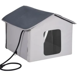 VEVOR Heated Cat House, Outdoor Kitty Shelter with Timer, 600D Oxford Cloth Foldable Cat Shelter with Heated Pad for Winter to Stay Warm and Cozy, Gray (Middle)