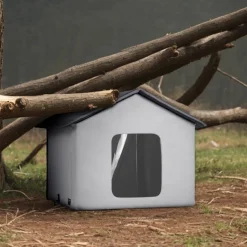 VEVOR Heated Cat House, Outdoor Kitty Shelter with Timer, 600D Oxford Cloth Foldable Cat Shelter with Heated Pad for Winter to Stay Warm and Cozy, Gray (Middle)