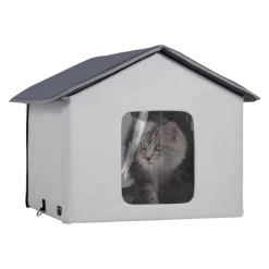 VEVOR Heated Cat House, Outdoor Kitty Shelter with Timer, 600D Oxford Cloth Foldable Cat Shelter with Heated Pad for Winter to Stay Warm and Cozy, Gray (Middle)