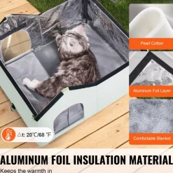 VEVOR Heated Cat House, Outdoor Kitty Shelter with Adjustable Temperature and Timer, 600D Oxford Cloth Foldable Cat Shelter with Heated Pad  for Winter to Stay Warm and Cozy, Green (Large)