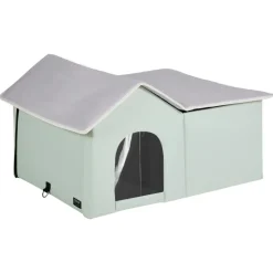 VEVOR Heated Cat House, Outdoor Kitty Shelter with Adjustable Temperature and Timer, 600D Oxford Cloth Foldable Cat Shelter with Heated Pad for Winter to Stay Warm and Cozy, Green (Large)
