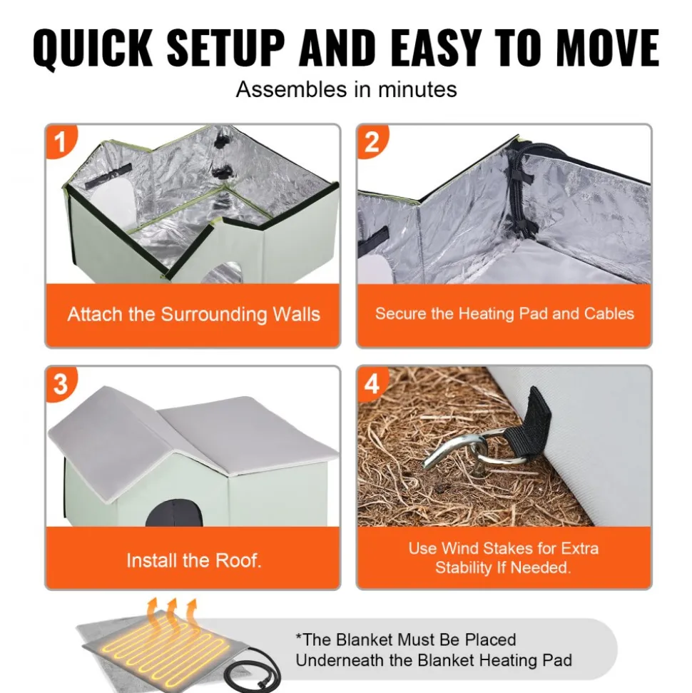 VEVOR Heated Cat House, Outdoor Kitty Shelter with Adjustable Temperature and Timer, 600D Oxford Cloth Foldable Cat Shelter with Heated Pad for Winter to Stay Warm and Cozy, Green (Large)