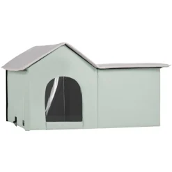 VEVOR Heated Cat House, Outdoor Kitty Shelter with Adjustable Temperature and Timer, 600D Oxford Cloth Foldable Cat Shelter with Heated Pad for Winter to Stay Warm and Cozy, Green (Large)
