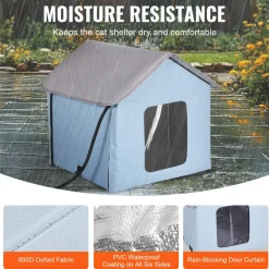 VEVOR Heated Cat House, Outdoor Kitty Shelter with Adjustable Temperature and Timer, 600D Oxford Cloth Foldable Cat Shelter with Heated Pad  for Winter to Stay Warm and Cozy, Green (Middle)