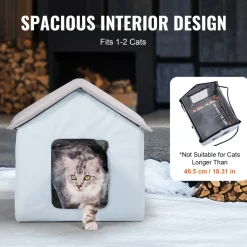 VEVOR Heated Cat House, Outdoor Kitty Shelter with Timer, 600D Oxford Cloth Foldable Cat Shelter with Heated Pad for Winter to Stay Warm and Cozy, Blue (Small)