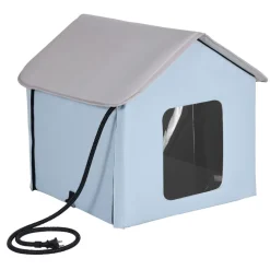 VEVOR Heated Cat House, Outdoor Kitty Shelter with Timer, 600D Oxford Cloth Foldable Cat Shelter with Heated Pad for Winter to Stay Warm and Cozy, Blue (Small)
