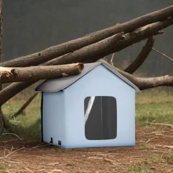 VEVOR Heated Cat House, Outdoor Kitty Shelter with Timer, 600D Oxford Cloth Foldable Cat Shelter with Heated Pad for Winter to Stay Warm and Cozy, Blue (Small)