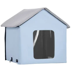 VEVOR Heated Cat House, Outdoor Kitty Shelter with Timer, 600D Oxford Cloth Foldable Cat Shelter with Heated Pad for Winter to Stay Warm and Cozy, Blue (Small)