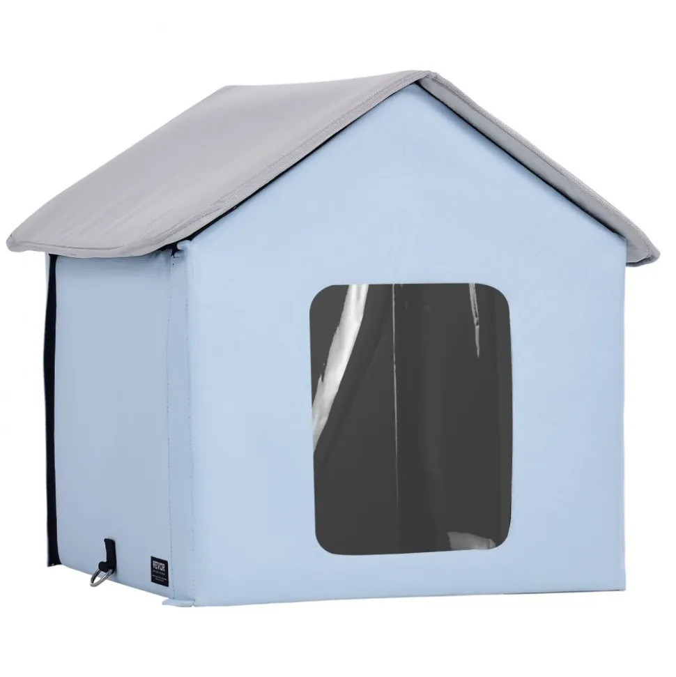 VEVOR Heated Cat House, Outdoor Kitty Shelter with Timer, 600D Oxford Cloth Foldable Cat Shelter with Heated Pad for Winter to Stay Warm and Cozy, Blue (Small)