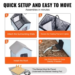 VEVOR Heated Cat House, Outdoor Kitty Shelter with Timer, 600D Oxford Cloth Foldable Cat Shelter with Heated Pad for Winter to Stay Warm and Cozy, Blue (Small)