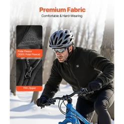 VEVOR Heated Fleece Jacket for Men, Heated Sweatshirt with 7.4V 16000mAh Rechargeable Power Bank Pack, 6 Heating Zones, 3 Temp Levels, 3h/6h/10h Warmth, for Winter Outdoor Camping, Black, L Size