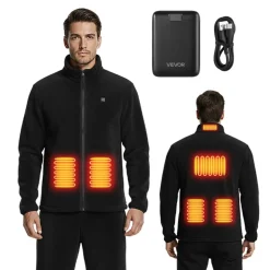 VEVOR Heated Fleece Jacket for Women, Heated Sweatshirt with 7.4V 16000mAh Rechargeable Power Bank Pack, 6 Heating Zones, 3 Temp Levels, 3h/6h/10h Warmth, for Winter Outdoor Camping, Black, L Size
