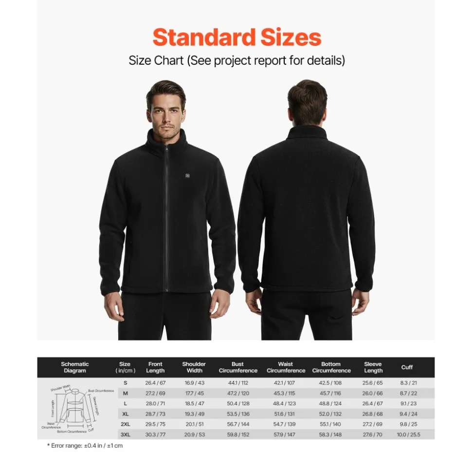 VEVOR Heated Fleece Jacket for Women, Heated Sweatshirt with 7.4V 16000mAh Rechargeable Power Bank Pack, 6 Heating Zones, 3 Temp Levels, 3h/6h/10h Warmth, for Winter Outdoor Camping, Black, L Size