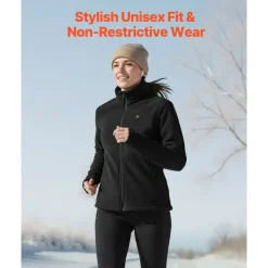 VEVOR Heated Fleece Jacket for Women, Heated Sweatshirt with 7.4V 16000mAh Rechargeable Power Bank Pack, 6 Heating Zones, 3 Temp Levels, 3h/6h/10h Warmth, for Winter Outdoor Camping, Black, XXL Size