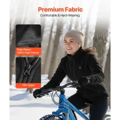 VEVOR Heated Fleece Jacket for Women, Heated Sweatshirt with 7.4V 16000mAh Rechargeable Power Bank Pack, 6 Heating Zones, 3 Temp Levels, 3h/6h/10h Warmth, for Winter Outdoor Camping, Black, XXL Size