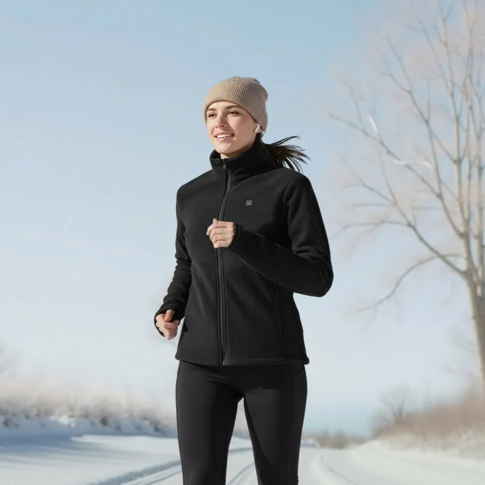 VEVOR Heated Fleece Jacket for Women, Heated Sweatshirt with 7.4V 16000mAh Rechargeable Power Bank Pack, 6 Heating Zones, 3 Temp Levels, 3h/6h/10h Warmth, for Winter Outdoor Camping, Black, XL Size