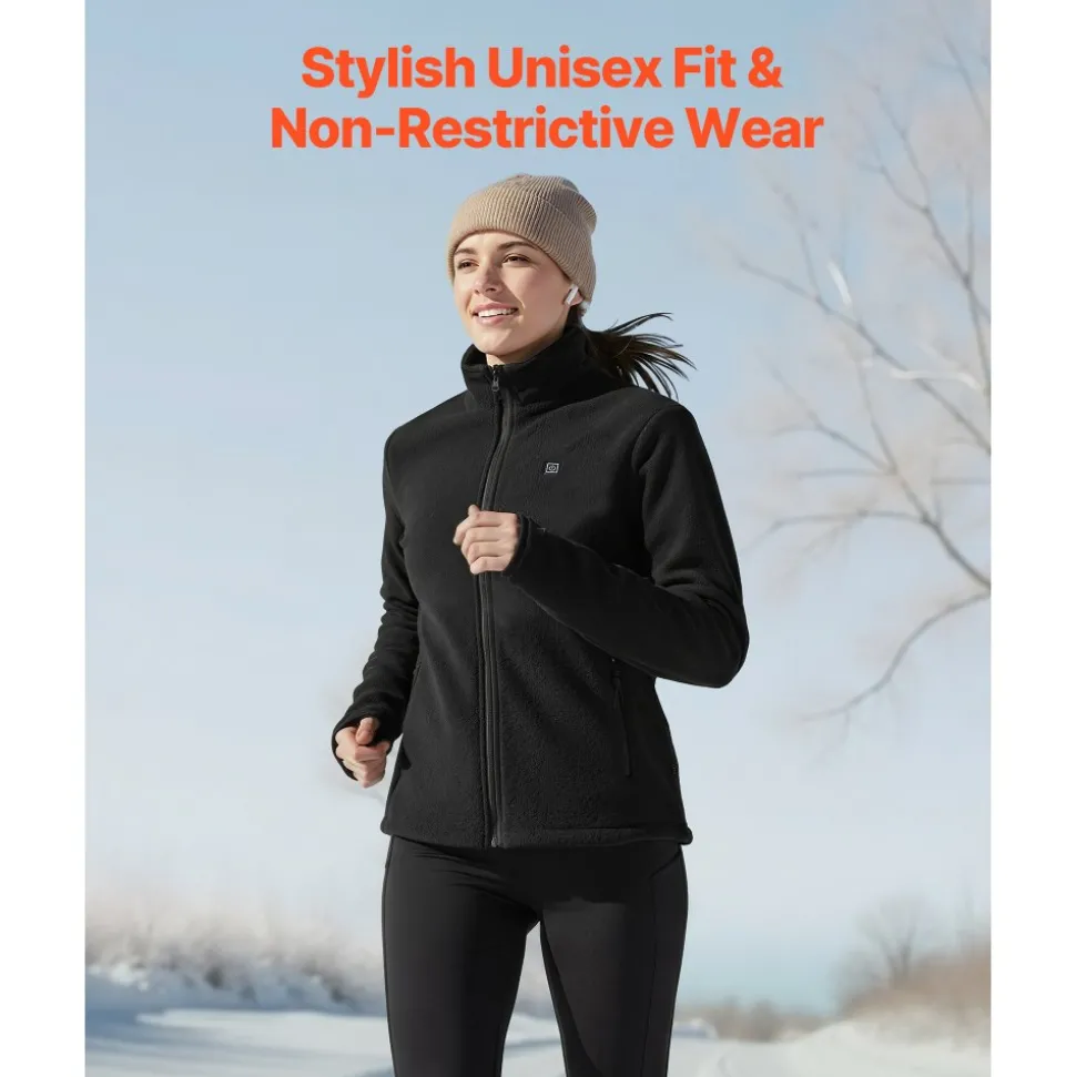 VEVOR Heated Fleece Jacket for Women, Heated Sweatshirt with 7.4V 16000mAh Rechargeable Power Bank Pack, 6 Heating Zones, 3 Temp Levels, 3h/6h/10h Warmth, for Winter Outdoor Camping, Black, XL Size