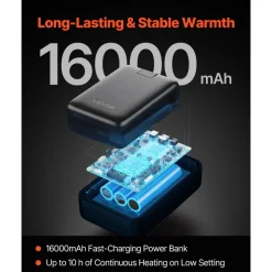 VEVOR Heated Fleece Jacket for Men, Heated Sweatshirt with 7.4V 16000mAh Rechargeable Power Bank Pack, 6 Heating Zones, 3 Temp Levels, 3h/6h/10h Warmth, for Winter Outdoor Camping, Black, XL Size