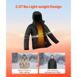 VEVOR Heated Jacket for Men with 7.4V Battery, Soft Shell Electric Heating Coat, Windproof Waterproof Lightweight Outerwear with 5 Heating Zones & 3 Heat Settings, Machine Washable, L Size