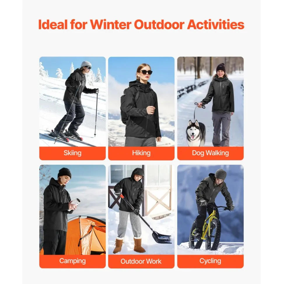 VEVOR Heated Jacket for Men with 7.4V Battery, Soft Shell Electric Heating Coat, Windproof Waterproof Lightweight Outerwear with 5 Heating Zones & 3 Heat Settings, Machine Washable, L Size