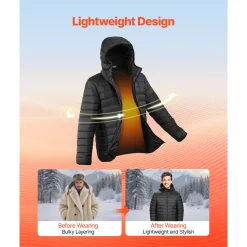 VEVOR Heated Jacket for Men with 7.4V Battery, Soft Shell Electric Heating Coat, Windproof Lightweight Outerwear with 6 Heating Zones & 3 Heat Settings for Hiking, Outdoor Work, Black, XL Size