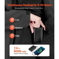 VEVOR Heated Jacket for Men with 7.4V Battery, Soft Shell Electric Heating Coat, Windproof Waterproof Lightweight Outerwear with 5 Heating Zones & 3 Heat Settings, Machine Washable,XL Size