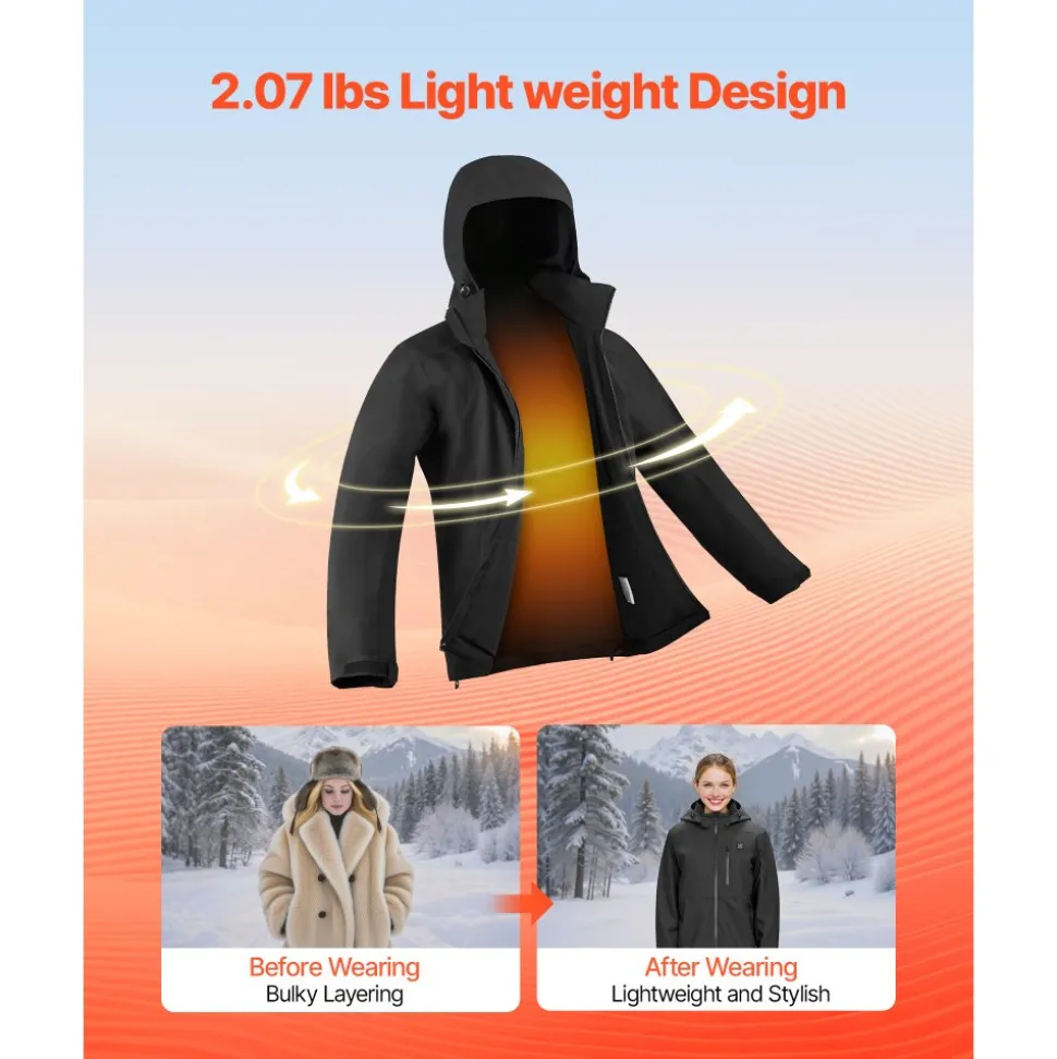 VEVOR Heated Jacket for Men with 7.4V Battery, Soft Shell Electric Heating Coat, Windproof Waterproof Lightweight Outerwear with 5 Heating Zones & 3 Heat Settings, Machine Washable,XL Size