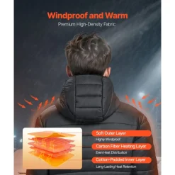 VEVOR Heated Jacket for Women with 7.4V Battery, Soft Shell Electric Heating Coat, Windproof Lightweight Outerwear with 4 Heating Zones & 3 Heat Settings, for Hiking, Outdoor Work, Black, M Size